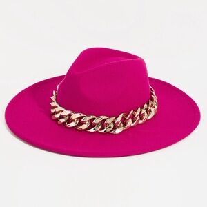Pink hat with gold buckle